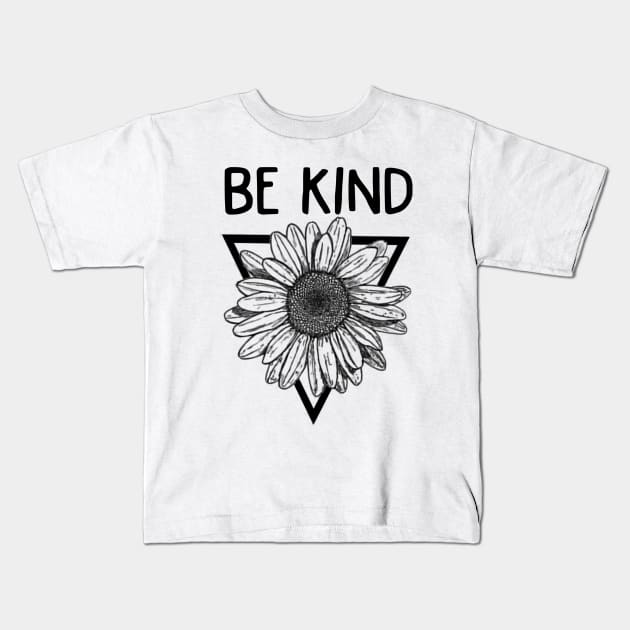 Be Kind Hippie Sunflower Kids T-Shirt by Raul Caldwell